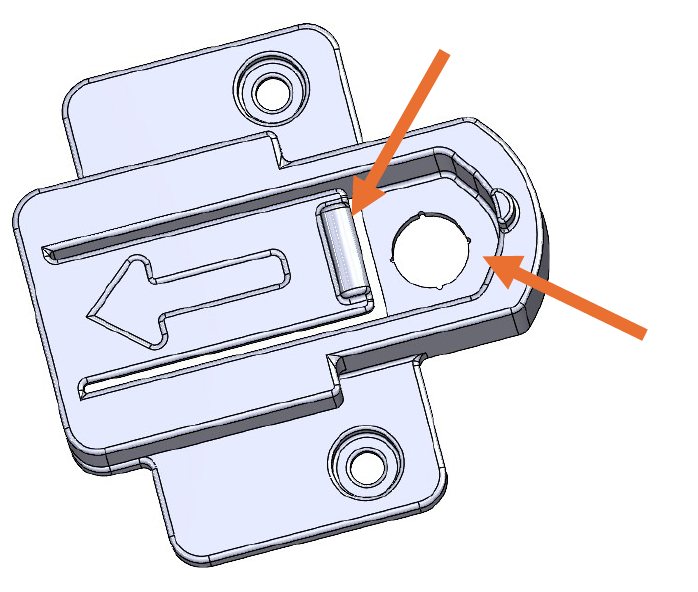 V-Turm Mount with arrows pointing to the recessed hole and the flex arm