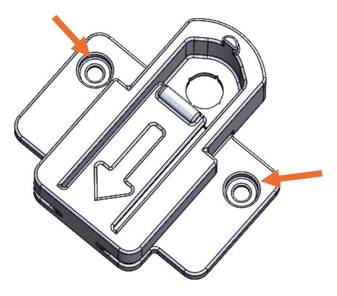 V-Turm Mount with arrows pointing to the two screw holes