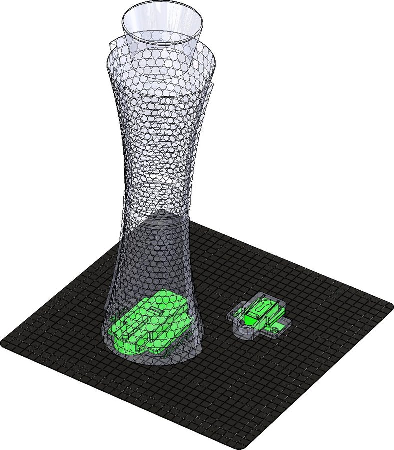 Support material shown in green on the one piece V-Turm print