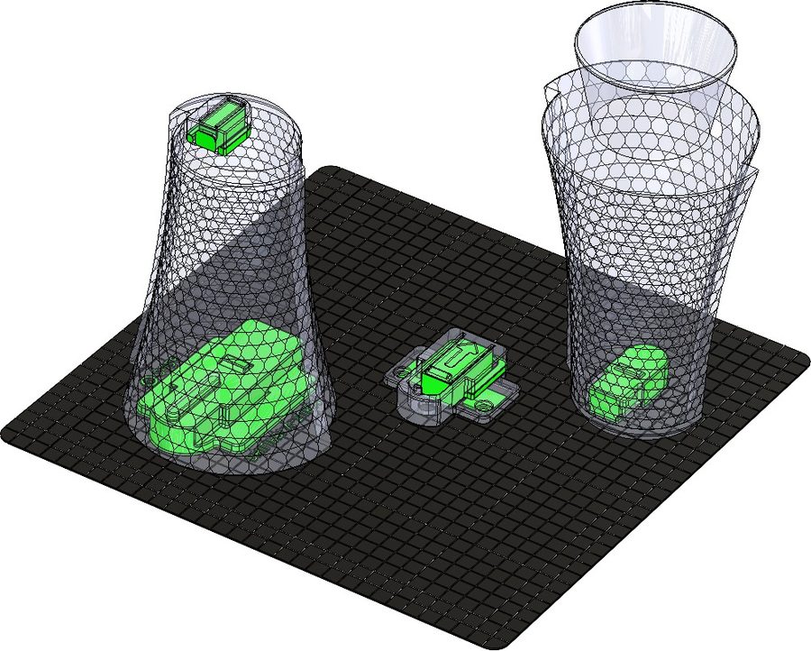 Support material shown in green on the two piece V-Turm print