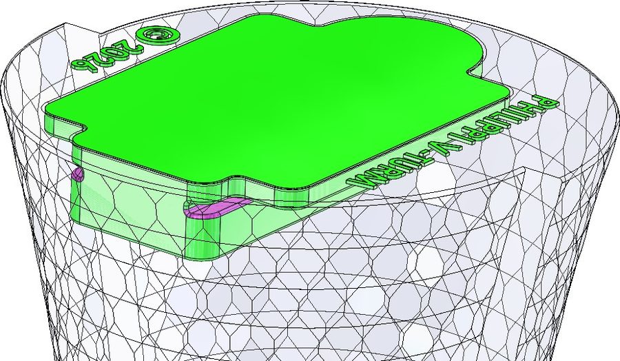 Close-up of the undercut around the top connection feature, highlighted in purple